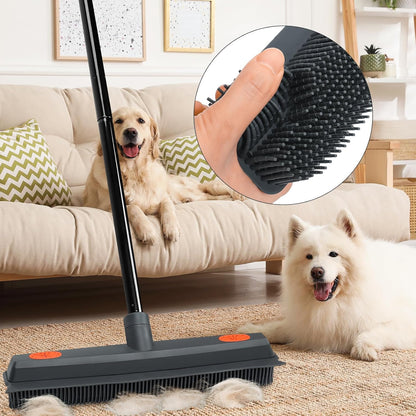 Professional Pet Hair Removal Broom for Carpet and Hardwood Floors with Integrated Squeegee