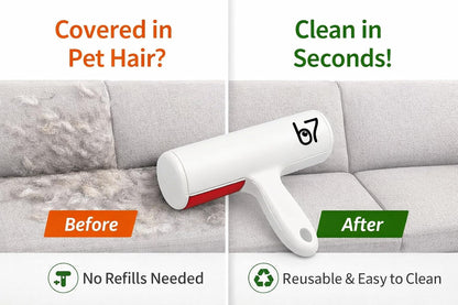 Pet Hair Remover Roller B7 – Reusable Self-Cleaning Lint Roller for Dogs and Cats – Portable Fur Removal Solution for Upholstery, Carpets, and Vehicles – White