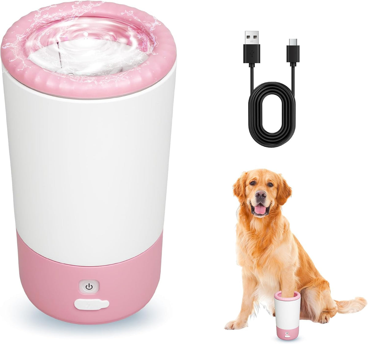 Rechargeable 360° Pink Electric Dog Paw Cleaner with Integrated Brush