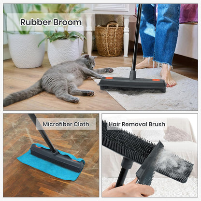Professional Pet Hair Removal Broom for Carpet and Hardwood Floors with Integrated Squeegee