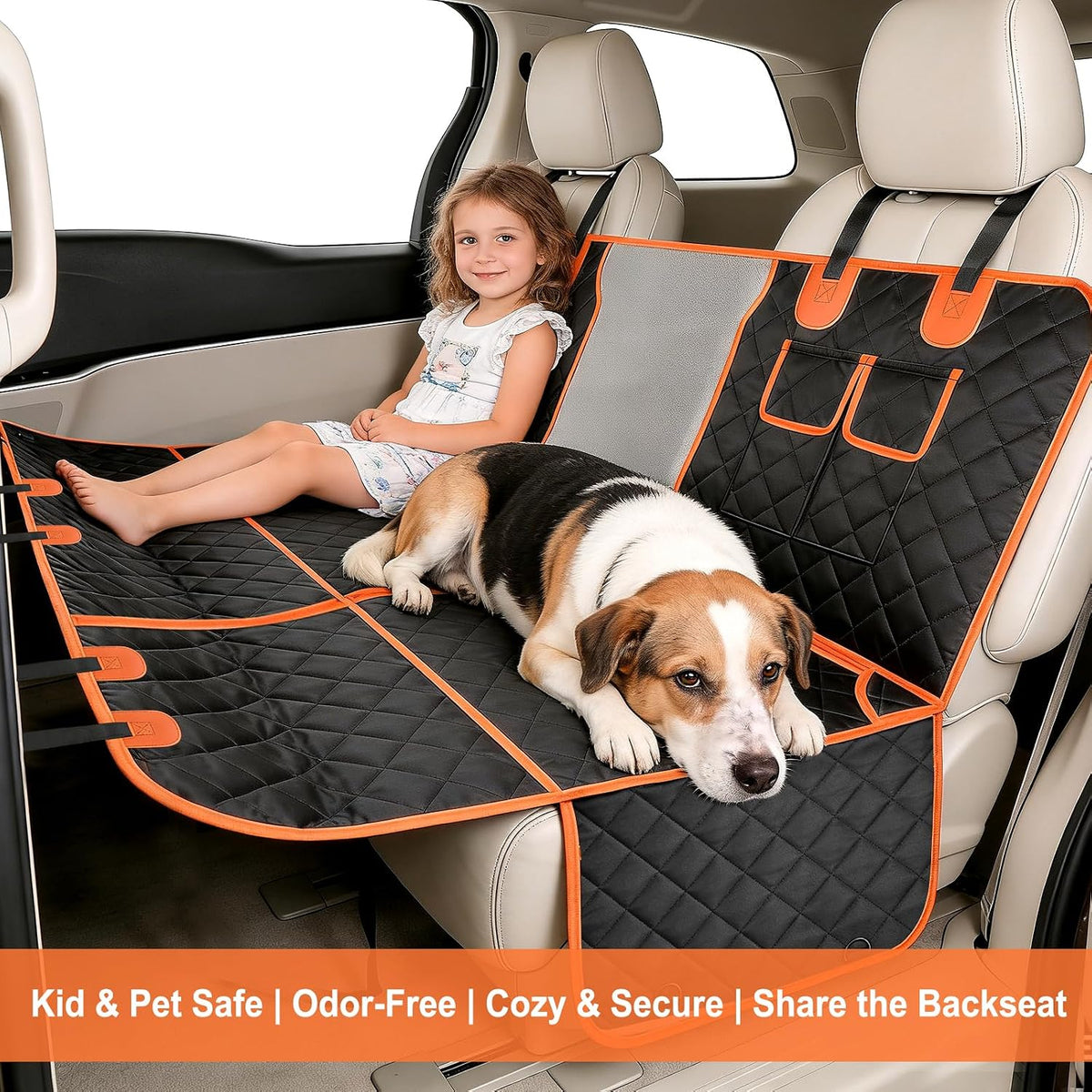 Premium Waterproof Dog Car Seat Cover for Back Seat - Heavy-Duty Pet Protector with Hard Bottom Extender, Scratchproof Nonslip Hammock Design, Compatible with Cars, Trucks & SUVs, Supports Up to 400 lbs, Features Mesh Window