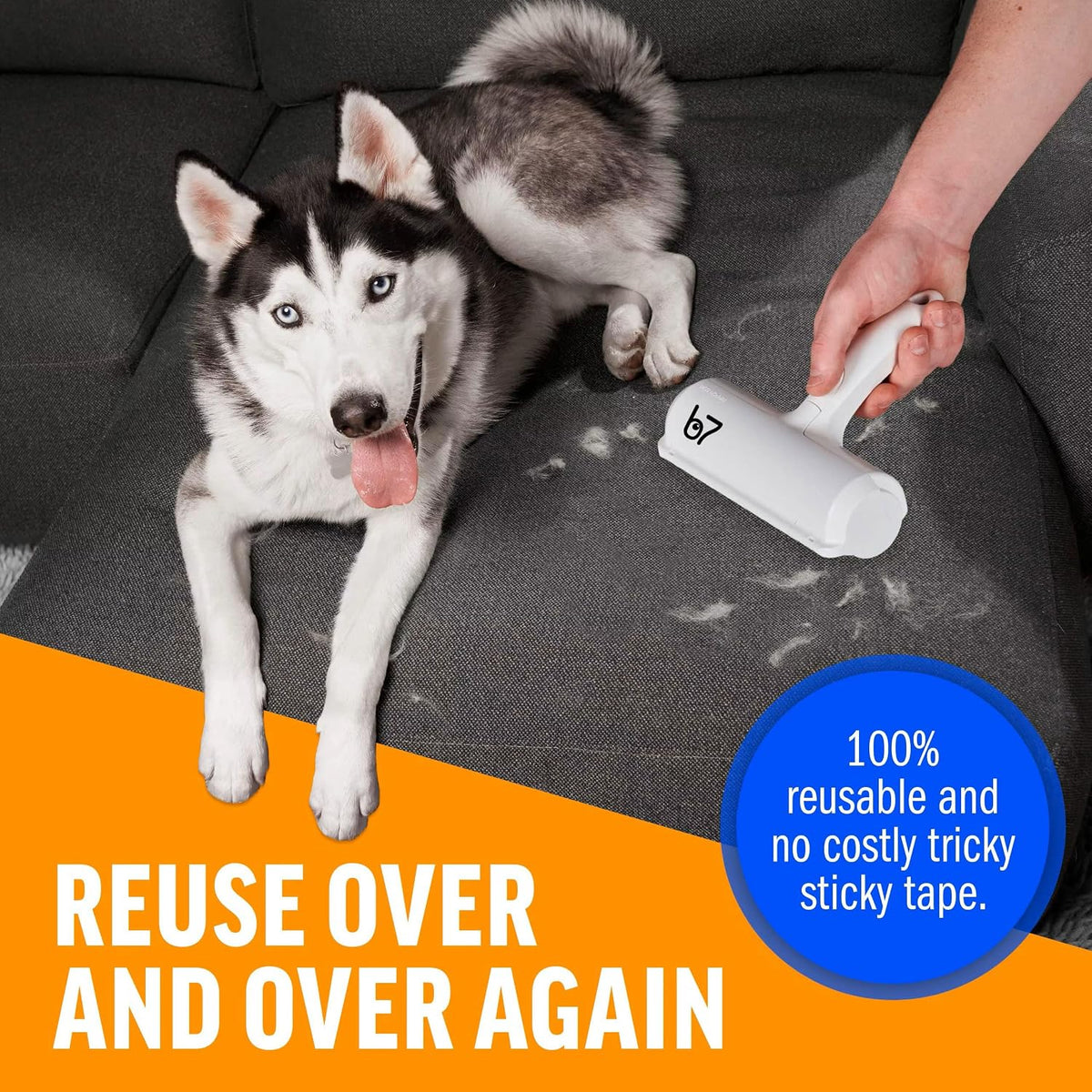Pet Hair Remover Roller B7 – Reusable Self-Cleaning Lint Roller for Dogs and Cats – Portable Fur Removal Solution for Upholstery, Carpets, and Vehicles – White