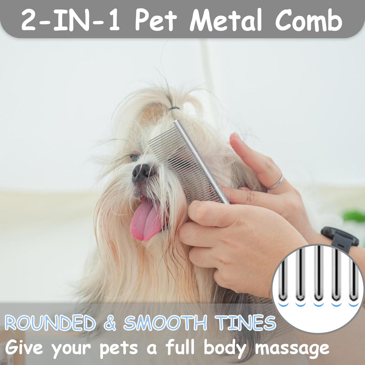 7-Piece Pet Grooming Brush and Comb Set, Double-Sided Deshedding and Dematting Brush, Undercoat Rake for Dogs and Cats, Includes Metal Comb, Flea Comb, Open Knot Comb, Fine-Tooth Comb, and Tear Stain Remover Comb
