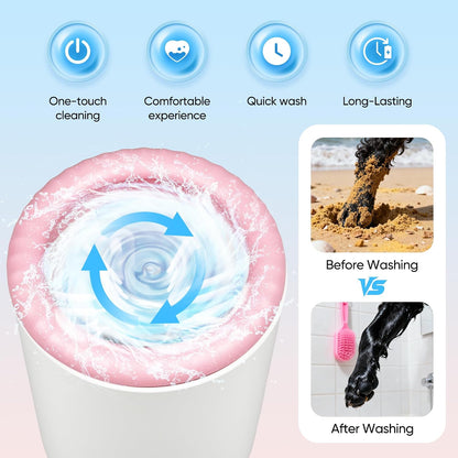 Rechargeable 360° Pink Electric Dog Paw Cleaner with Integrated Brush