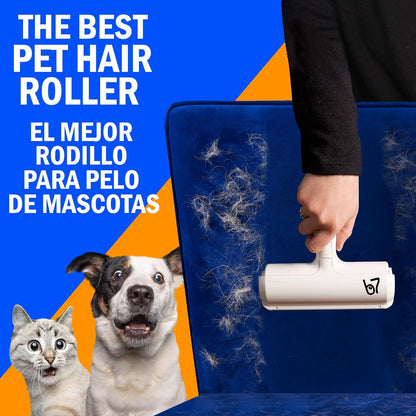 Pet Hair Remover Roller B7 – Reusable Self-Cleaning Lint Roller for Dogs and Cats – Portable Fur Removal Solution for Upholstery, Carpets, and Vehicles – White
