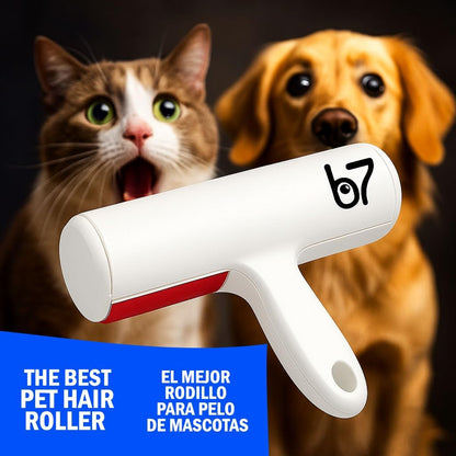 Pet Hair Remover Roller B7 – Reusable Self-Cleaning Lint Roller for Dogs and Cats – Portable Fur Removal Solution for Upholstery, Carpets, and Vehicles – White