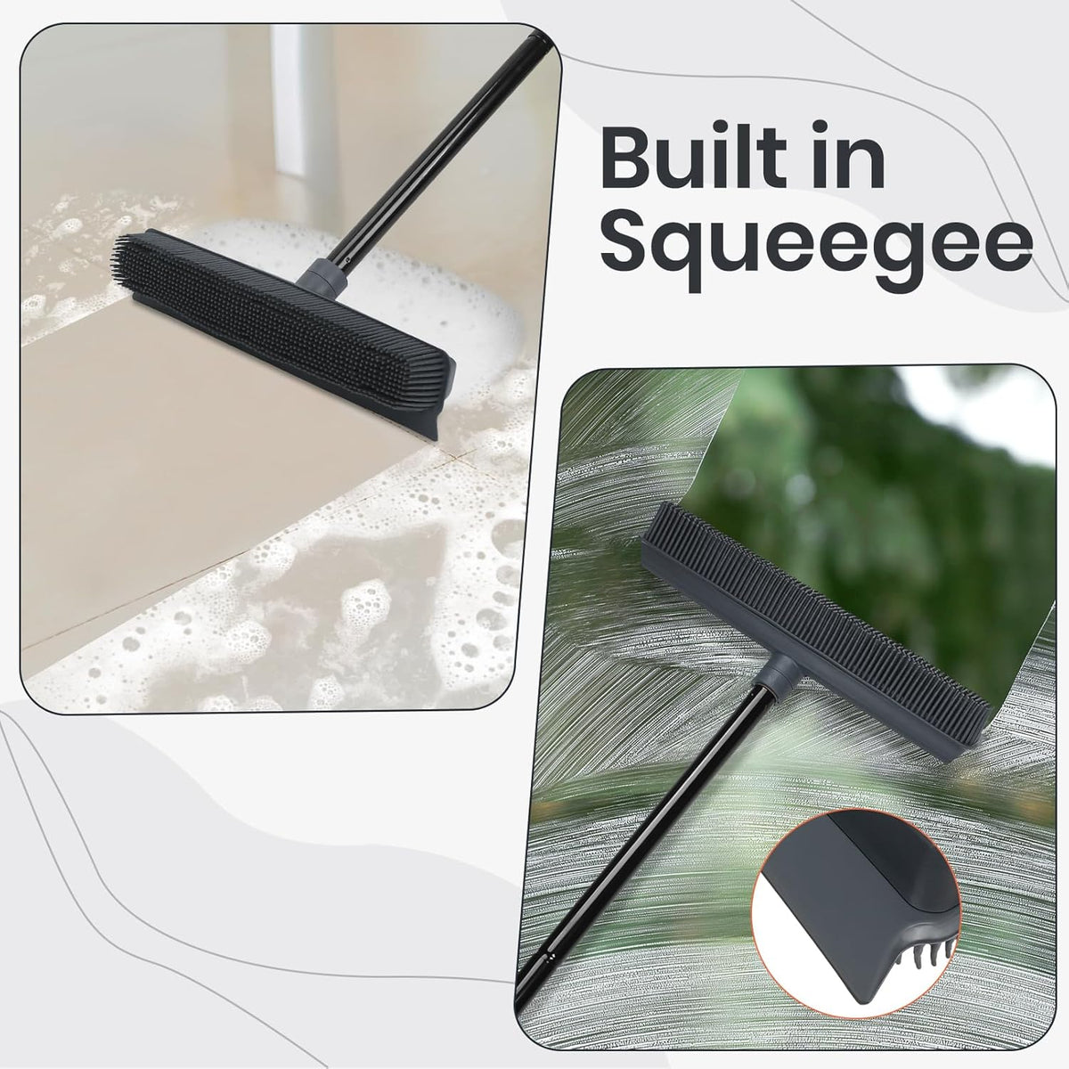 Professional Pet Hair Removal Broom for Carpet and Hardwood Floors with Integrated Squeegee