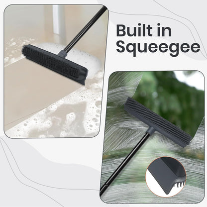 Professional Pet Hair Removal Broom for Carpet and Hardwood Floors with Integrated Squeegee