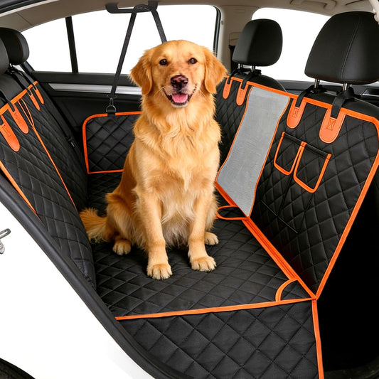 Premium Waterproof Dog Car Seat Cover for Back Seat - Heavy-Duty Pet Protector with Hard Bottom Extender, Scratchproof Nonslip Hammock Design, Compatible with Cars, Trucks & SUVs, Supports Up to 400 lbs, Features Mesh Window