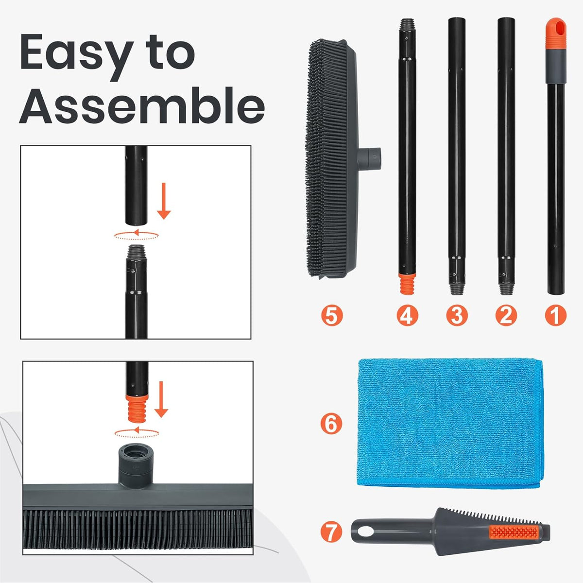 Professional Pet Hair Removal Broom for Carpet and Hardwood Floors with Integrated Squeegee
