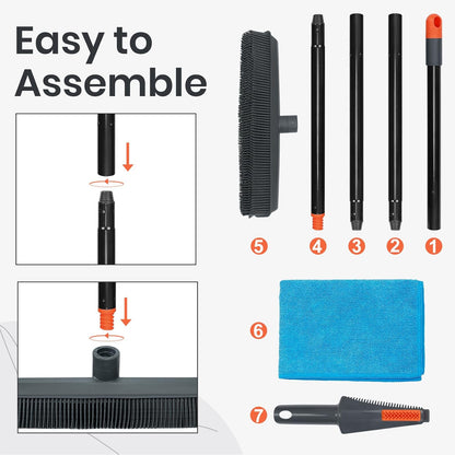 Professional Pet Hair Removal Broom for Carpet and Hardwood Floors with Integrated Squeegee