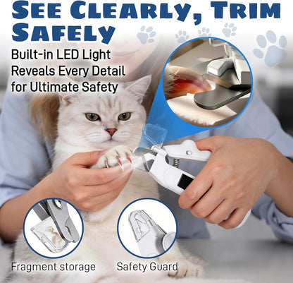 Professional Pet Nail Clippers with Integrated LED Light, 2-in-1 Design for Dogs and Cats