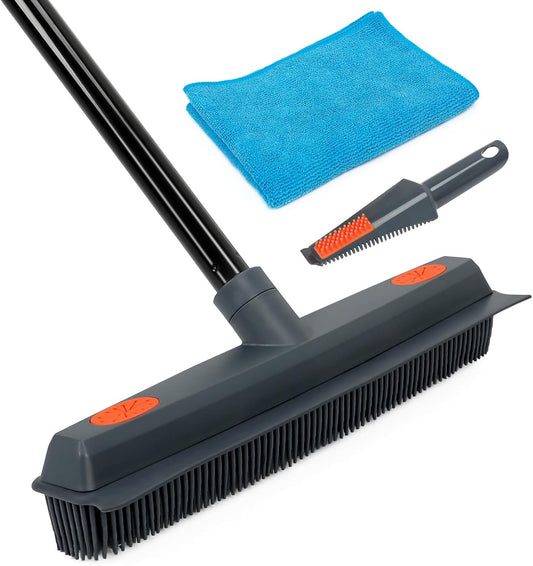 Professional Pet Hair Removal Broom for Carpet and Hardwood Floors with Integrated Squeegee