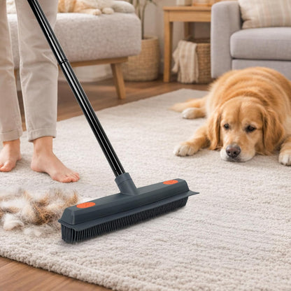 Professional Pet Hair Removal Broom for Carpet and Hardwood Floors with Integrated Squeegee
