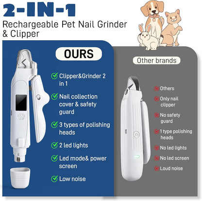 Professional Pet Nail Clippers with Integrated LED Light, 2-in-1 Design for Dogs and Cats