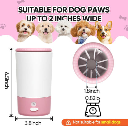Rechargeable 360° Pink Electric Dog Paw Cleaner with Integrated Brush