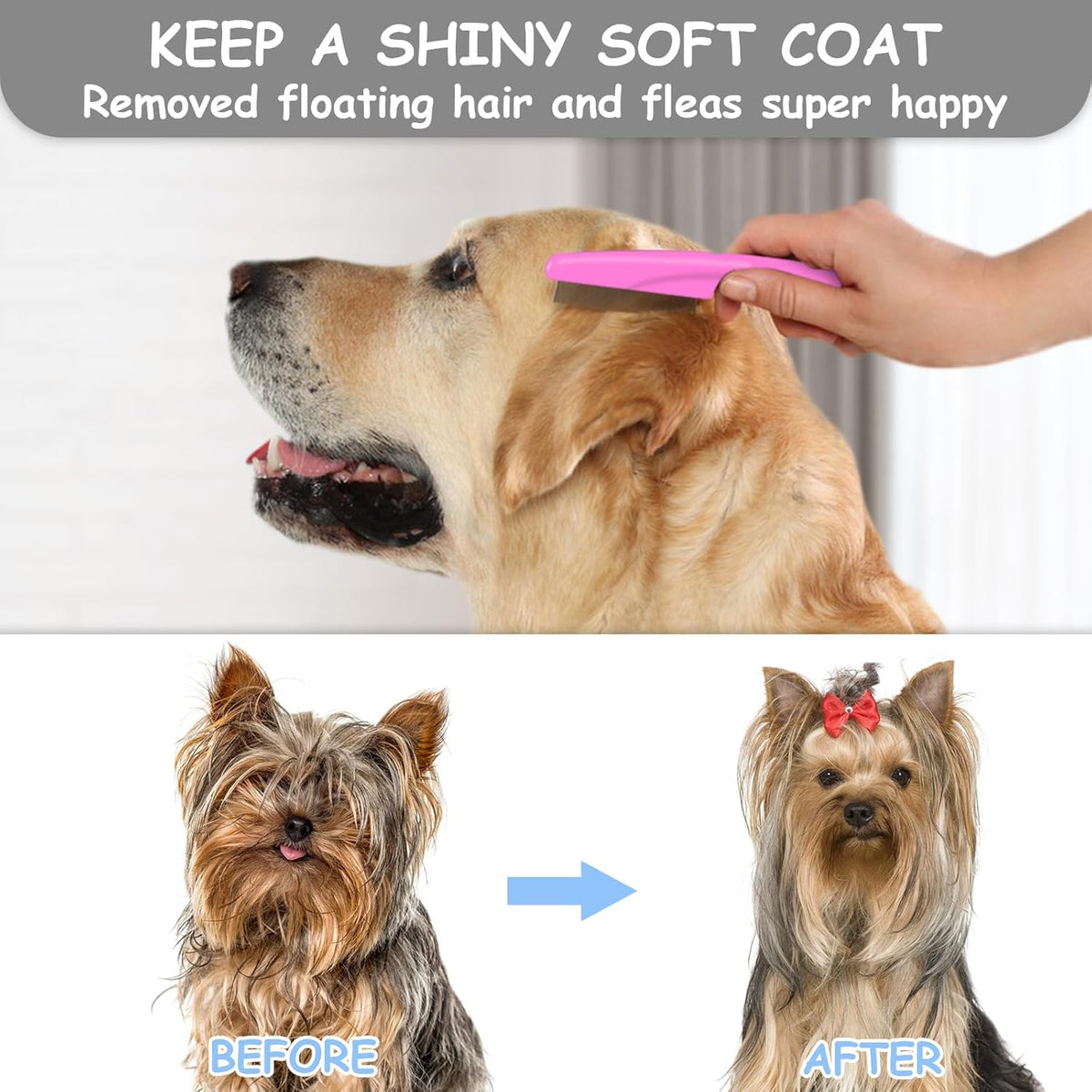 7-Piece Pet Grooming Brush and Comb Set, Double-Sided Deshedding and Dematting Brush, Undercoat Rake for Dogs and Cats, Includes Metal Comb, Flea Comb, Open Knot Comb, Fine-Tooth Comb, and Tear Stain Remover Comb