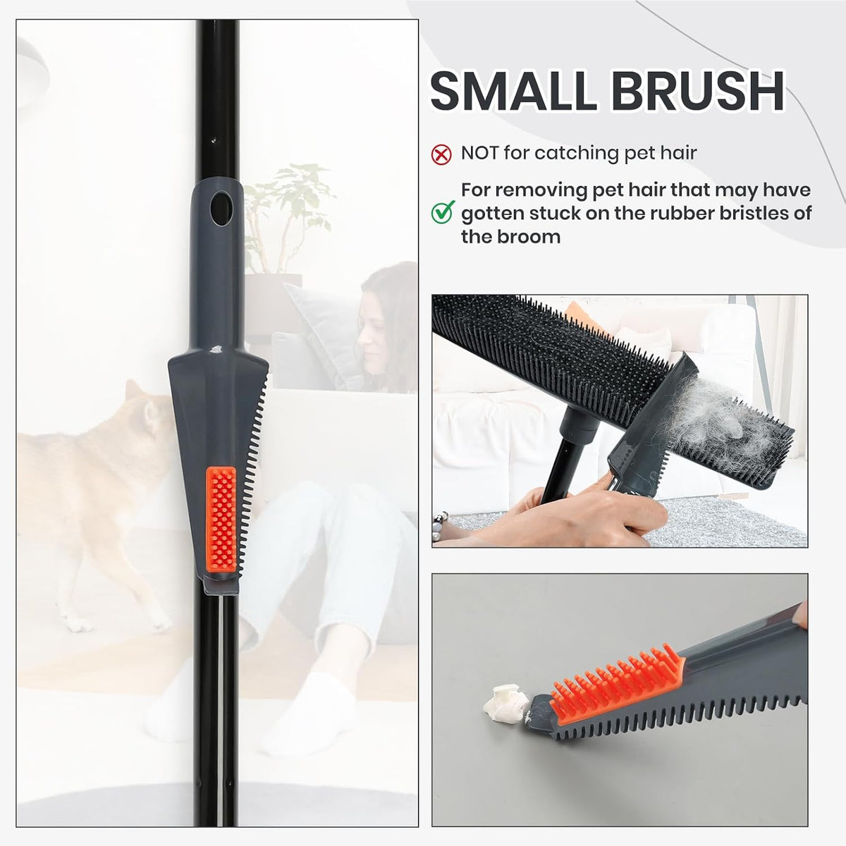 Professional Pet Hair Removal Broom for Carpet and Hardwood Floors with Integrated Squeegee