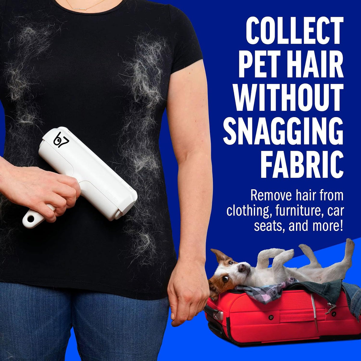 Pet Hair Remover Roller B7 – Reusable Self-Cleaning Lint Roller for Dogs and Cats – Portable Fur Removal Solution for Upholstery, Carpets, and Vehicles – White