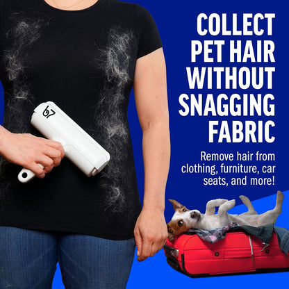 Pet Hair Remover Roller B7 – Reusable Self-Cleaning Lint Roller for Dogs and Cats – Portable Fur Removal Solution for Upholstery, Carpets, and Vehicles – White